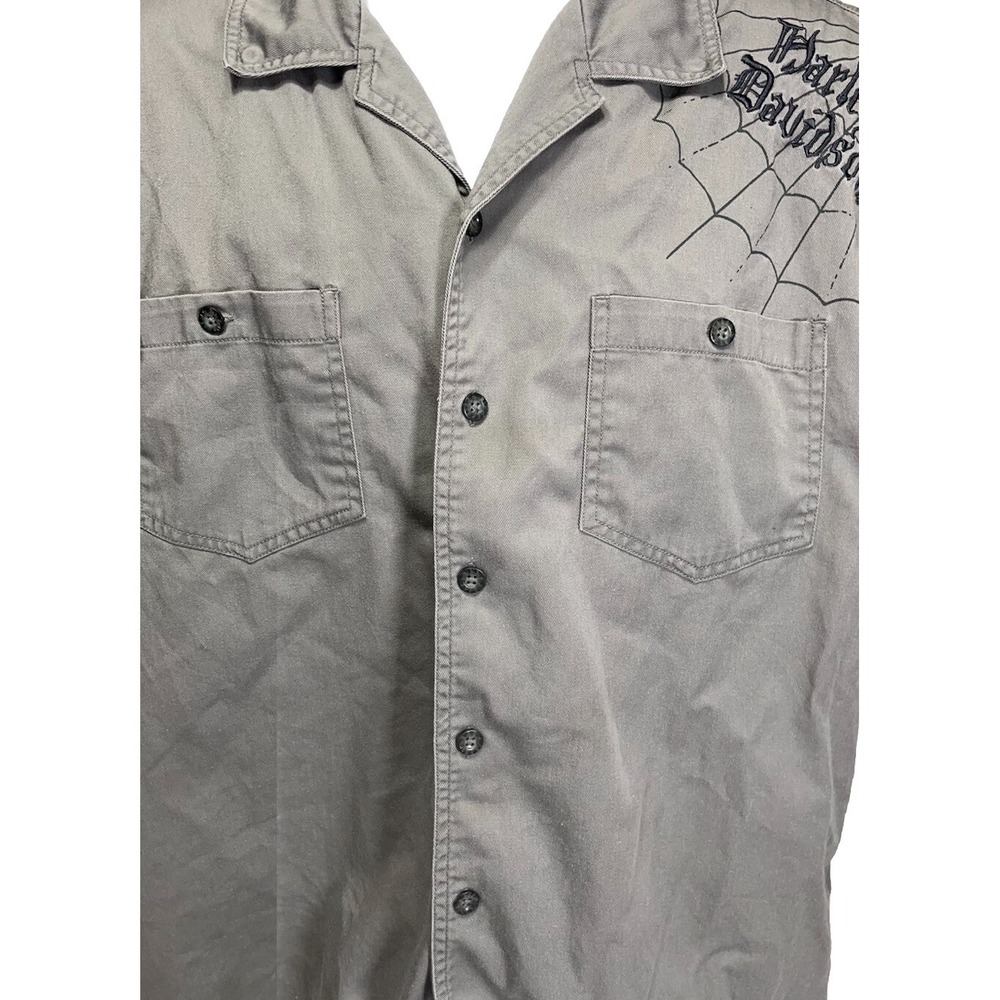 Harley Davidson‎ Short Sleeve Button Up Embroidered Shirt Skulls Flames Large - Picture 3 of 11
